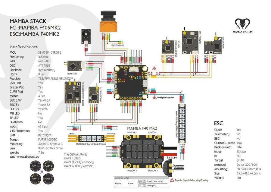 MAMBA F405 MK2 40A 8bit 4-6S Flight Controller Stack - Image 11